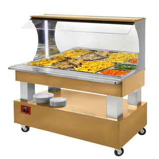 photo 1 buffet chauffant mural, bain marie,  4x gn1/1-150 bois chêne clair