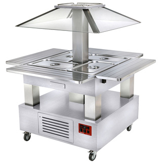 photo 1 ilot buffet chauffant, bain marie, coupole motorisé, 4x gn1/1-150 bois blanc