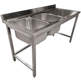 photo 1 plonge inox eco 2 cuves égouttoir droite, sans tablette inférieure