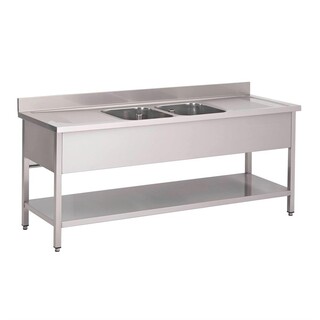 photo 1 plonge inox avec étagère basse gastro m 2 bacs au centre 2000 x 700 x 850mm