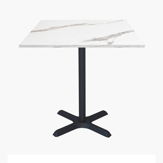 photo 1 tables carrées 70x70cm pied noir - marbre blanc - lot de 4 tables