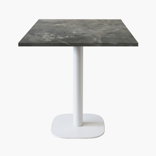photo 1 tables carrées 70x70cm pied blanc - pierre metallisee - lot de 4 tables