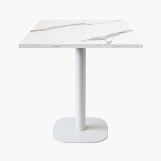 photo 1 tables carrées 70x70cm pied blanc - marbre blanc - lot de 4 tables