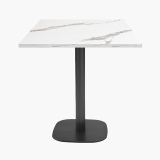 photo 1 tables carrées 70x70cm pied noir - marbre blanc - lot de 4 tables