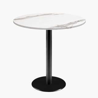 photo 1 tables rondes diametre 70cm pied noir - marbre blanc - lot de 4 tables